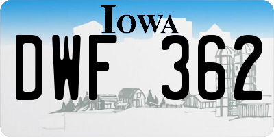 IA license plate DWF362