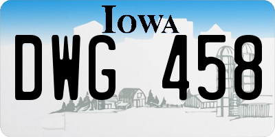 IA license plate DWG458
