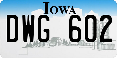 IA license plate DWG602