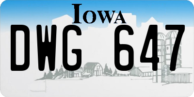 IA license plate DWG647