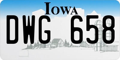 IA license plate DWG658
