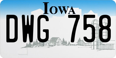 IA license plate DWG758