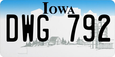 IA license plate DWG792