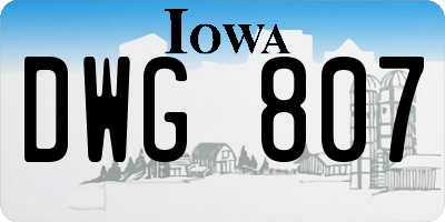 IA license plate DWG807