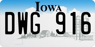IA license plate DWG916
