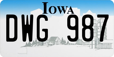 IA license plate DWG987