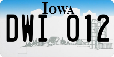 IA license plate DWI012