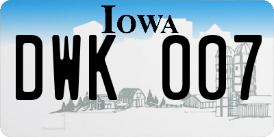 IA license plate DWK007