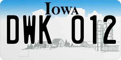 IA license plate DWK012