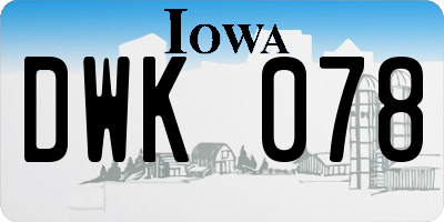 IA license plate DWK078