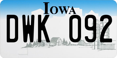 IA license plate DWK092