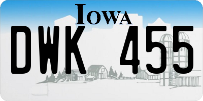 IA license plate DWK455