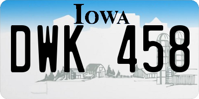 IA license plate DWK458