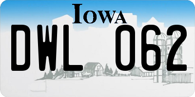 IA license plate DWL062