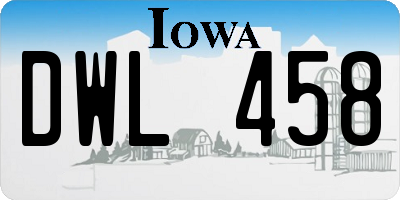 IA license plate DWL458