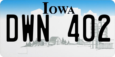 IA license plate DWN402