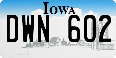 IA license plate DWN602