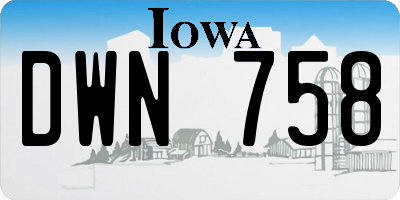 IA license plate DWN758