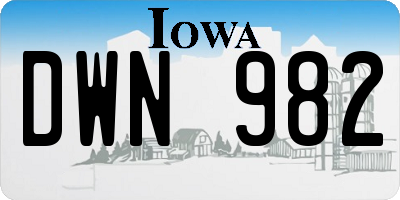 IA license plate DWN982