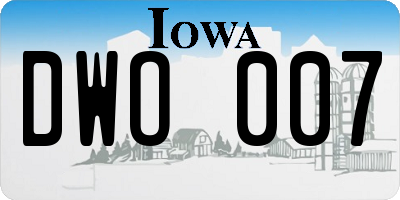 IA license plate DWO007
