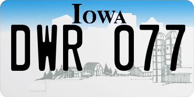 IA license plate DWR077