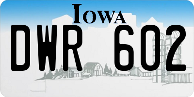 IA license plate DWR602
