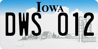 IA license plate DWS012