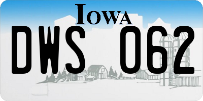 IA license plate DWS062