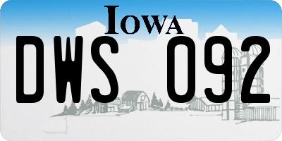 IA license plate DWS092