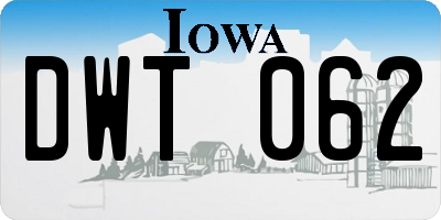 IA license plate DWT062