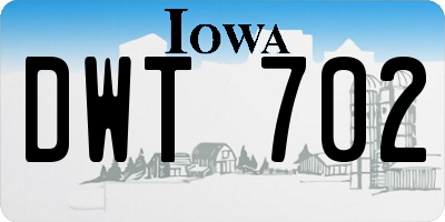 IA license plate DWT702