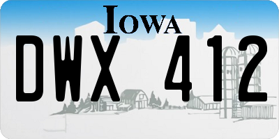 IA license plate DWX412