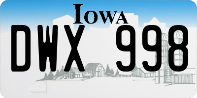 IA license plate DWX998