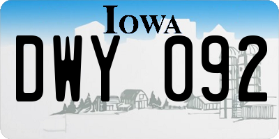 IA license plate DWY092