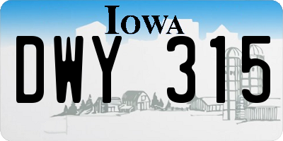 IA license plate DWY315