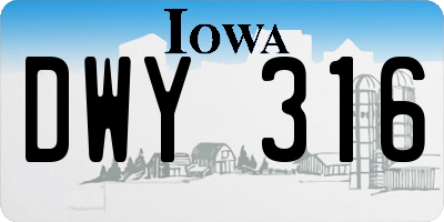 IA license plate DWY316