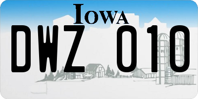 IA license plate DWZ010