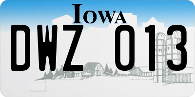 IA license plate DWZ013