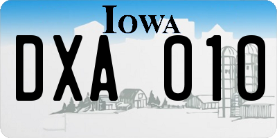 IA license plate DXA010