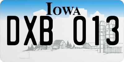 IA license plate DXB013