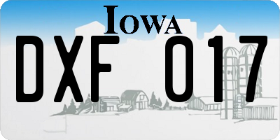IA license plate DXF017