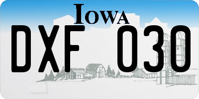 IA license plate DXF030