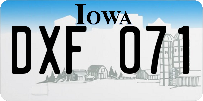 IA license plate DXF071