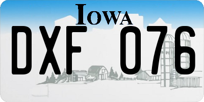 IA license plate DXF076