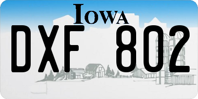 IA license plate DXF802