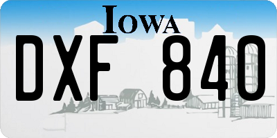 IA license plate DXF840