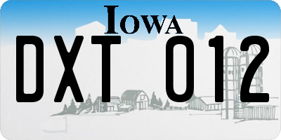 IA license plate DXT012