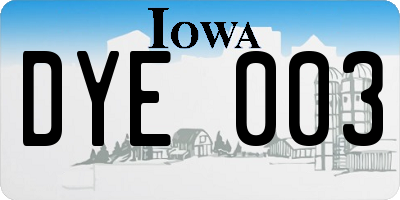 IA license plate DYE003