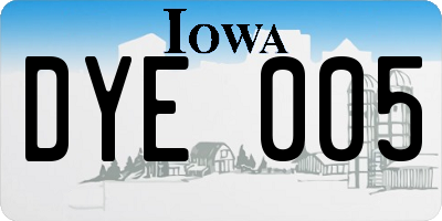 IA license plate DYE005