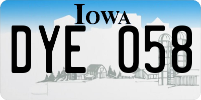 IA license plate DYE058